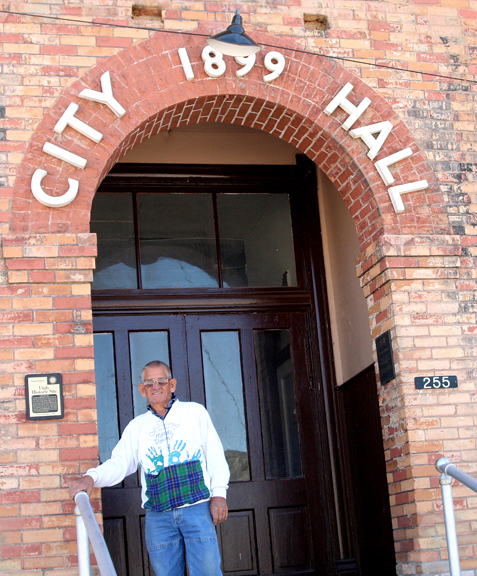 June_in_front_of_City_Hall-s June McNulty in front of Eureka City Hall