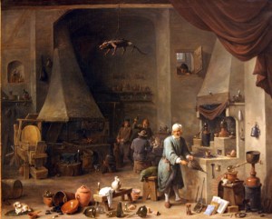 Painting of an alchemist in the "Transmutations" exhibit at CHF.