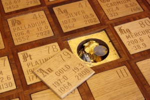 Gold samples underneath the gold tile