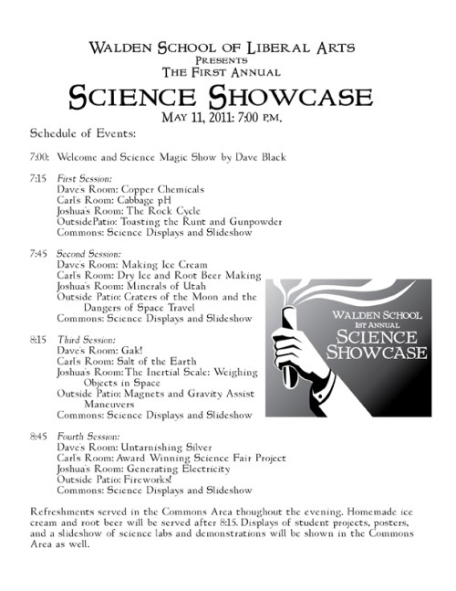 Science Showcase schedule Schedule for science night