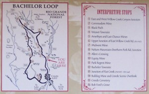Map of the Bachelor Loop scenic trail north of Creede.