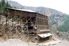 Commodore Mine ore house and chutes. Ore was hauled from the adit across a bridge to the top of the tipple.