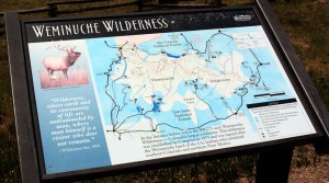 Weminuche Wilderness sign and road map.