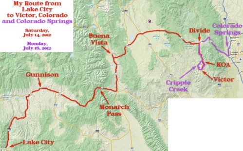 My route from Lake City to Victor, Colorado on July 14, 2012.