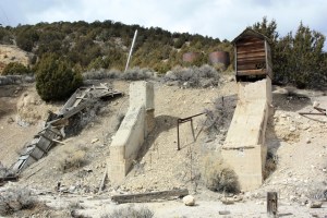 Water chute, tanks, and old foundation at the Tintic Standard Mine