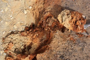 Contaminated soils in the wash draining the Silver City mine dump.
