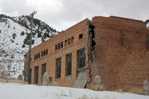 Ruins of the old power plant in Eureka. Heavy machinery moving through town has contributed to the deterioration of historic buildings like this one.