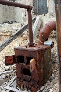 Stove in the change room at the main portal of the Tintic Standard Mine. This portal was active off and on into the 1970s.