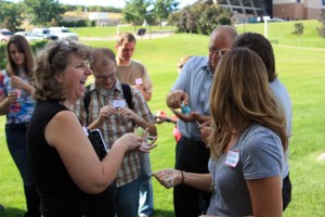 Playing with starch and water solution at the ASM camp.