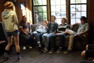 Walden School students inside Timp Lodge near Sundance.