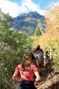 Hiking to Stewart Falls.