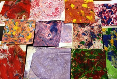 Marbled paper made during the Intersession class.