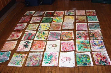 Examples of marbled paper made with dilute oil paints floated on water.