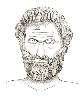 Drawing of Aristotle using iron-gall ink. I did this as a demonstration project for the chemistry students.