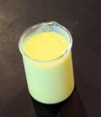 Lemon yellow pigment made from a double replacement reaction of barium nitrate and potassium chromate.