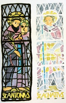 Painting of stained glass windows by Nicole.