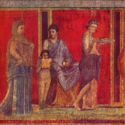The Villa of Mysteries in Pompeii. The red background color is vermilion, or mercury sulfide made from cinnabar. According to Pliny the Elder, the painters made a nice side profit by frequently washing their brushes and taking home the wash water.