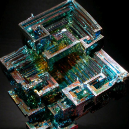 A synthetic bismuth crystal. Notice the play of colors across its surface.