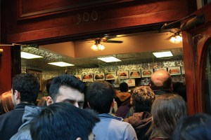 The crowd at Mike's Pastry on a Saturday night. Cannoli, anyone?