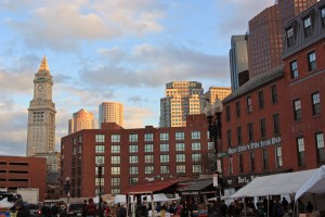 The Haymarket area and Durty Nellie's Tavern at sunset