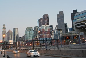 Twilight in Boston as I walk the Freedom Trail.