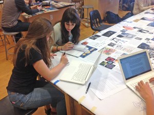 Students answering questions at the banner.