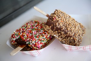 Balboa Bars - vanilla ice cream dipped in melted chocolate and dipped in nuts or sprinkles.