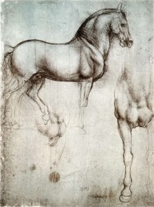 Sketches of horses by Leonarda Da Vinci in preparation for creating the bronze horse.