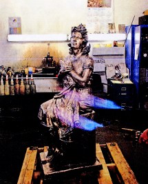 Acids, bases, metal salts, and heat are used to create different colored patinas on the surface.