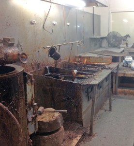 Vats of melted wax ready to pour into silicon molds.