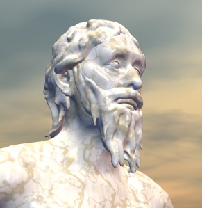 3D image of Heraclitus. He is often shown as the Weeping Philosopher, saddened by the folly and impermanence of the world.