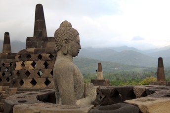 Buddha profile with mountains