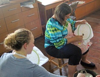 Nikki and Jen doing batik