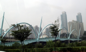 Blue bridge to new city