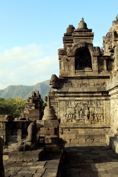 Walls of Borobudur in sunlight